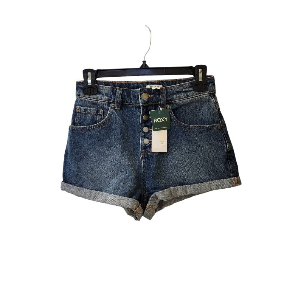 Roxy Button Fly Authentic Summer High Jean Shorts Size 26 Cuffed Beach Summer